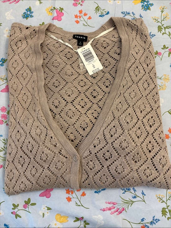 torrid Sweaters - Torrid Taupe Gray Duster Length Openwork Diamond-Knit Cardigan NWT Size 4